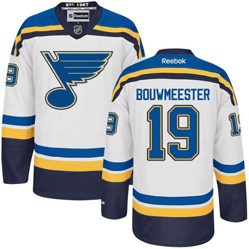 Women's Reebok St. Louis Blues #19 Jay Bouwmeester Authentic White Away NHL Jersey