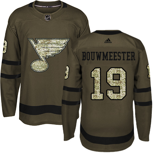 Youth Adidas St. Louis Blues #19 Jay Bouwmeester Authentic Green Salute to Service NHL Jersey