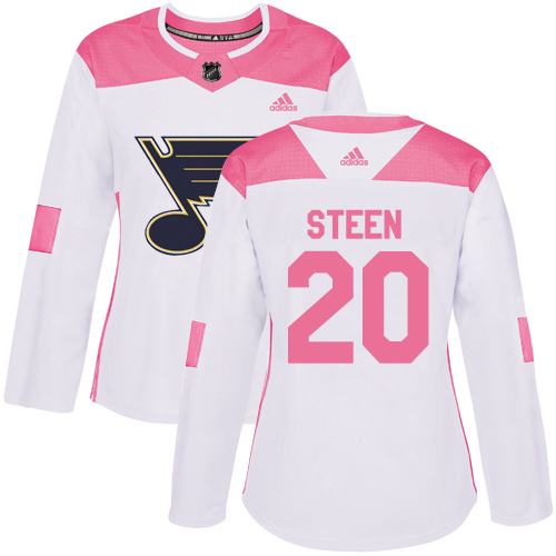 Women's Adidas St. Louis Blues #20 Alexander Steen Authentic White/Pink Fashion NHL Jersey