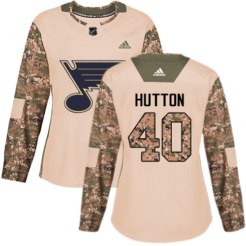 Women's Adidas St. Louis Blues #40 Carter Hutton Authentic Camo Veterans Day Practice NHL Jersey