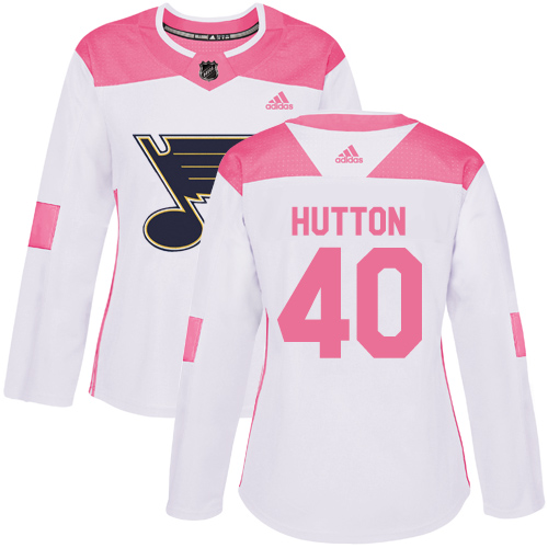 Women's Adidas St. Louis Blues #40 Carter Hutton Authentic White/Pink Fashion NHL Jersey