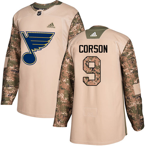 Youth Adidas St. Louis Blues #9 Shayne Corson Authentic Camo Veterans Day Practice NHL Jersey