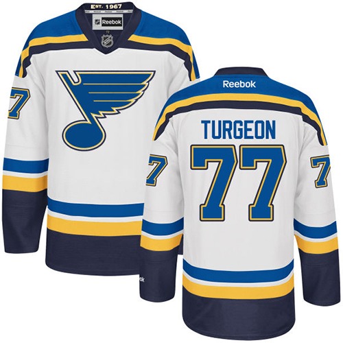 Women's Reebok St. Louis Blues #77 Pierre Turgeon Authentic White Away NHL Jersey