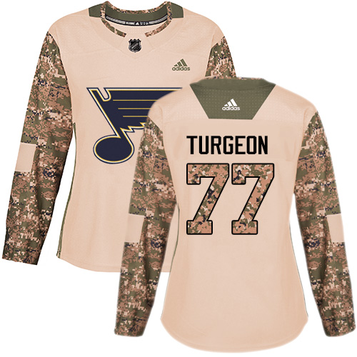 Women's Adidas St. Louis Blues #77 Pierre Turgeon Authentic Camo Veterans Day Practice NHL Jersey