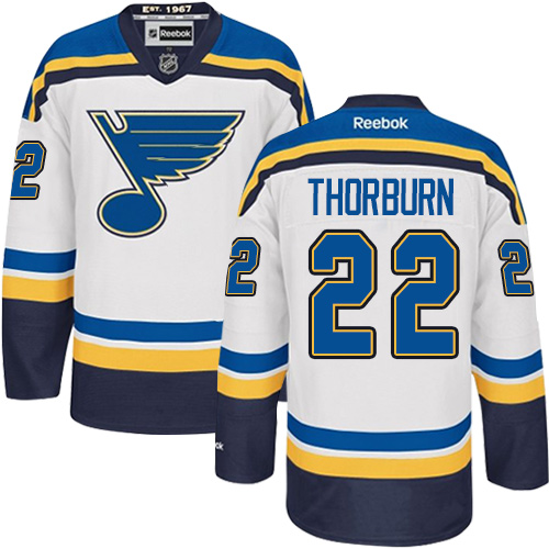 Men's Reebok St. Louis Blues #22 Chris Thorburn Authentic White Away NHL Jersey