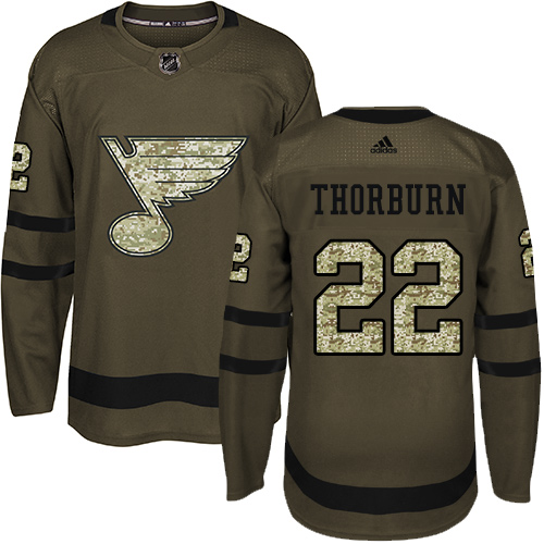 Men's Adidas St. Louis Blues #22 Chris Thorburn Premier Green Salute to Service NHL Jersey
