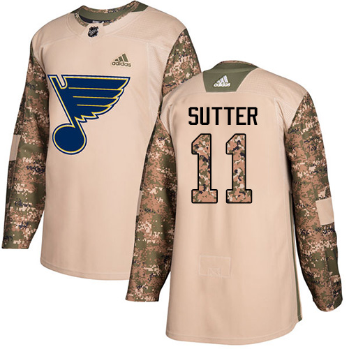 Youth Adidas St. Louis Blues #11 Brian Sutter Authentic Camo Veterans Day Practice NHL Jersey