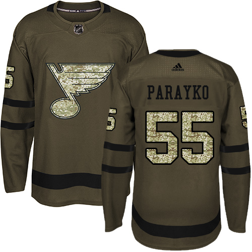 Youth Adidas St. Louis Blues #55 Colton Parayko Authentic Green Salute to Service NHL Jersey