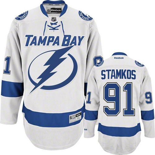 Men's Reebok Tampa Bay Lightning #91 Steven Stamkos Authentic White Away NHL Jersey