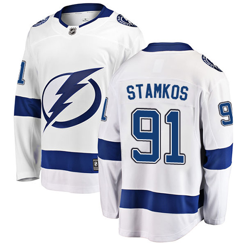 Men's Tampa Bay Lightning #91 Steven Stamkos Fanatics Branded White Away Breakaway NHL Jersey