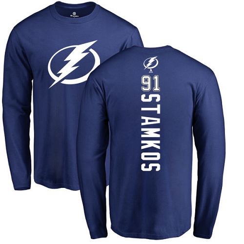NHL Adidas Tampa Bay Lightning #91 Steven Stamkos Royal Blue Backer Long Sleeve T-Shirt
