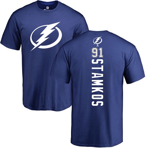 NHL Adidas Tampa Bay Lightning #91 Steven Stamkos Royal Blue Backer T-Shirt