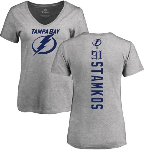 NHL Women's Adidas Tampa Bay Lightning #91 Steven Stamkos Ash Backer T-Shirt