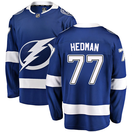 Men's Tampa Bay Lightning #77 Victor Hedman Fanatics Branded Blue Home Breakaway NHL Jersey