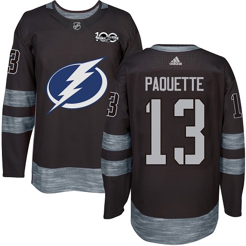 Men's Adidas Tampa Bay Lightning #13 Cedric Paquette Authentic Black 1917-2017 100th Anniversary NHL Jersey
