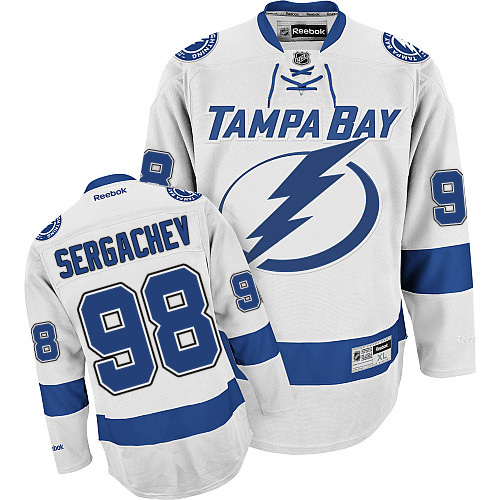 Men's Reebok Tampa Bay Lightning #98 Mikhail Sergachev Authentic White Away NHL Jersey