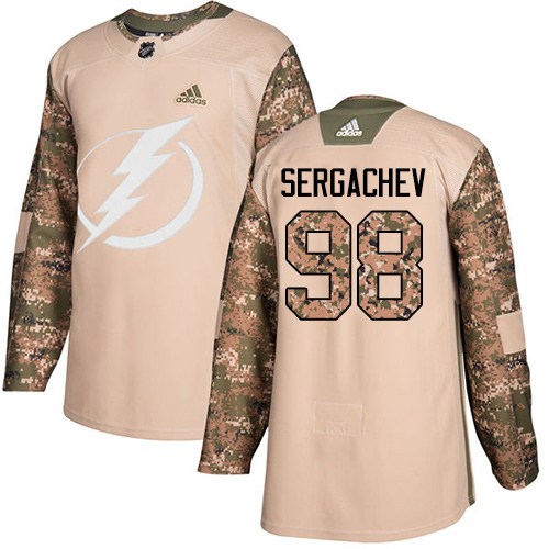 Youth Adidas Tampa Bay Lightning #98 Mikhail Sergachev Authentic Camo Veterans Day Practice NHL Jersey
