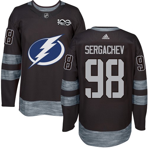 Men's Adidas Tampa Bay Lightning #98 Mikhail Sergachev Premier Black 1917-2017 100th Anniversary NHL Jersey