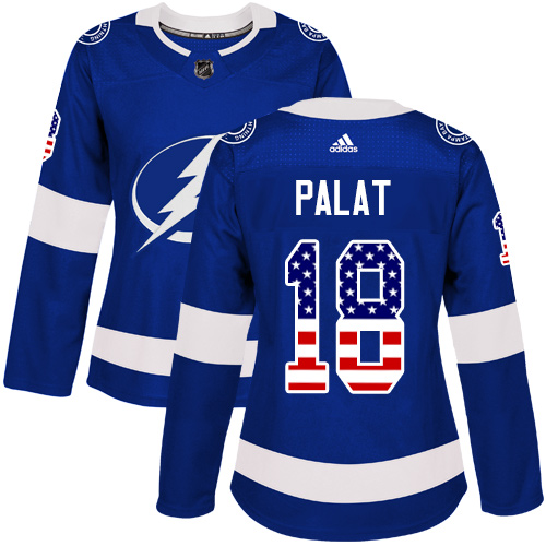 Women's Adidas Tampa Bay Lightning #18 Ondrej Palat Authentic Blue USA Flag Fashion NHL Jersey
