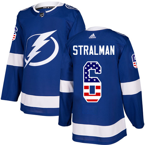 Men's Adidas Tampa Bay Lightning #6 Anton Stralman Authentic Blue USA Flag Fashion NHL Jersey