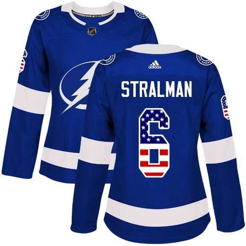 Women's Adidas Tampa Bay Lightning #6 Anton Stralman Authentic Blue USA Flag Fashion NHL Jersey