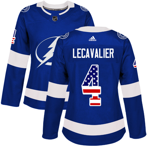 Women's Adidas Tampa Bay Lightning #4 Vincent Lecavalier Authentic Blue USA Flag Fashion NHL Jersey