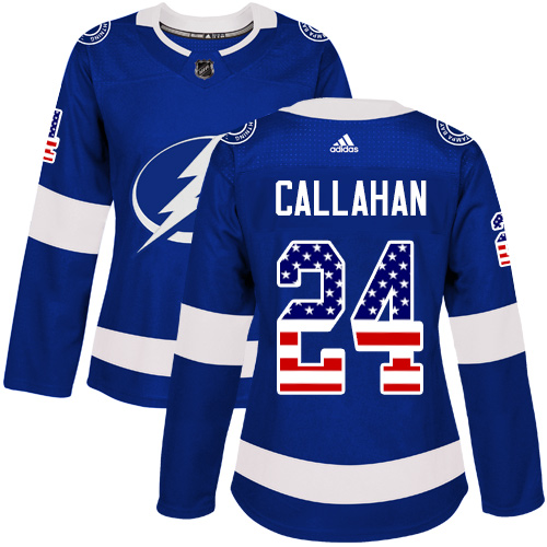 Women's Adidas Tampa Bay Lightning #24 Ryan Callahan Authentic Blue USA Flag Fashion NHL Jersey