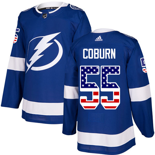 Men's Adidas Tampa Bay Lightning #55 Braydon Coburn Authentic Blue USA Flag Fashion NHL Jersey