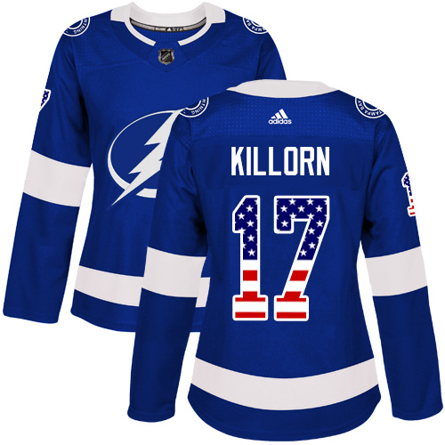 Women's Adidas Tampa Bay Lightning #17 Alex Killorn Authentic Blue USA Flag Fashion NHL Jersey