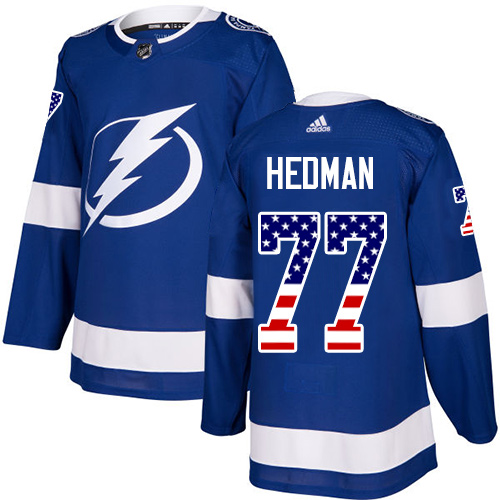 Men's Adidas Tampa Bay Lightning #77 Victor Hedman Authentic Blue USA Flag Fashion NHL Jersey