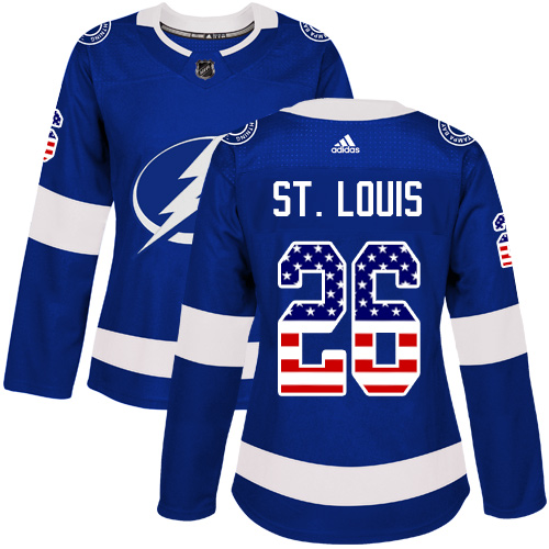 Women's Adidas Tampa Bay Lightning #26 Martin St. Louis Authentic Blue USA Flag Fashion NHL Jersey