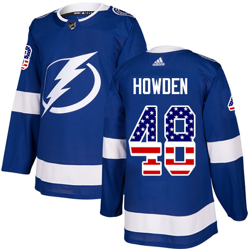 Men's Adidas Tampa Bay Lightning #48 Brett Howden Authentic Blue USA Flag Fashion NHL Jersey