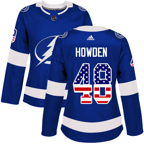 Women's Adidas Tampa Bay Lightning #48 Brett Howden Authentic Blue USA Flag Fashion NHL Jersey