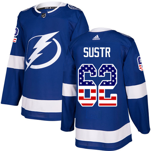Men's Adidas Tampa Bay Lightning #62 Andrej Sustr Authentic Blue USA Flag Fashion NHL Jersey