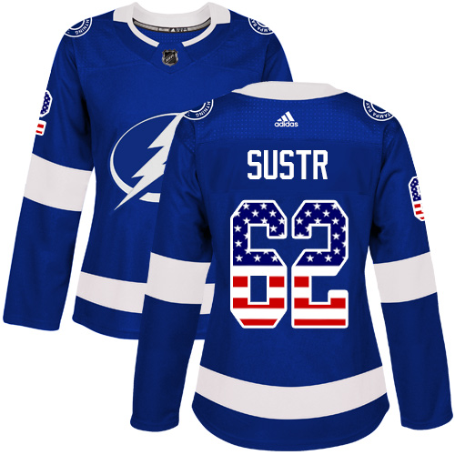 Women's Adidas Tampa Bay Lightning #62 Andrej Sustr Authentic Blue USA Flag Fashion NHL Jersey