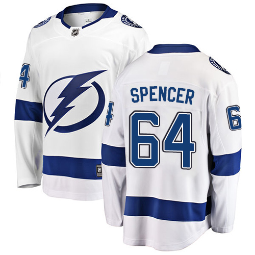 Youth Tampa Bay Lightning #64 Matthew Spencer Fanatics Branded White Away Breakaway NHL Jersey