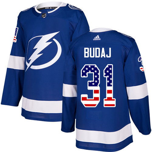 Men's Adidas Tampa Bay Lightning #31 Peter Budaj Authentic Blue USA Flag Fashion NHL Jersey