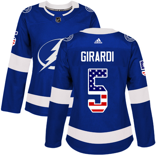 Women's Adidas Tampa Bay Lightning #5 Dan Girardi Authentic Blue USA Flag Fashion NHL Jersey