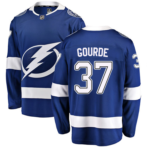 Men's Tampa Bay Lightning #37 Yanni Gourde Fanatics Branded Royal Blue Home Breakaway NHL Jersey