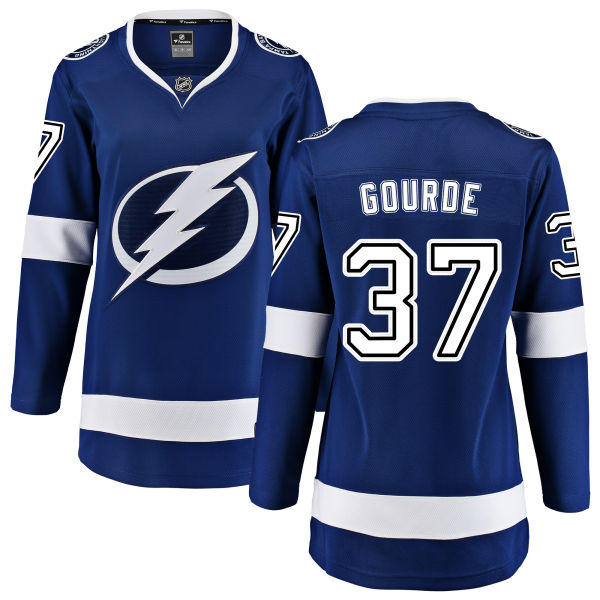 Women's Tampa Bay Lightning #37 Yanni Gourde Fanatics Branded Royal Blue Home Breakaway NHL Jersey