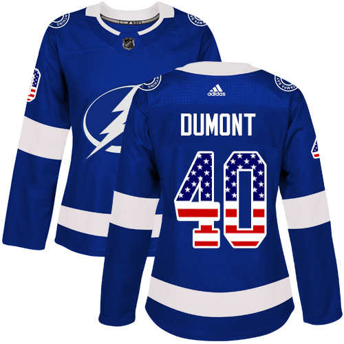 Women's Adidas Tampa Bay Lightning #40 Gabriel Dumont Authentic Blue USA Flag Fashion NHL Jersey
