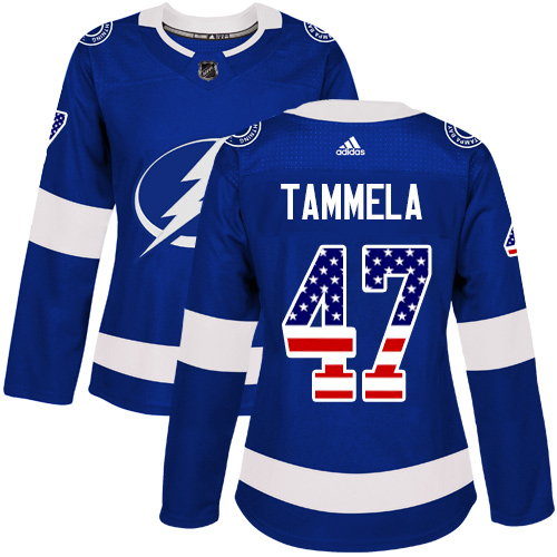Women's Adidas Tampa Bay Lightning #47 Jonne Tammela Authentic Blue USA Flag Fashion NHL Jersey