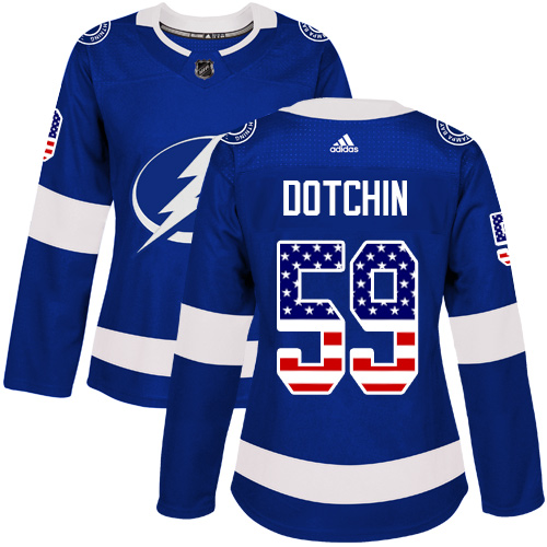 Women's Adidas Tampa Bay Lightning #59 Jake Dotchin Authentic Blue USA Flag Fashion NHL Jersey