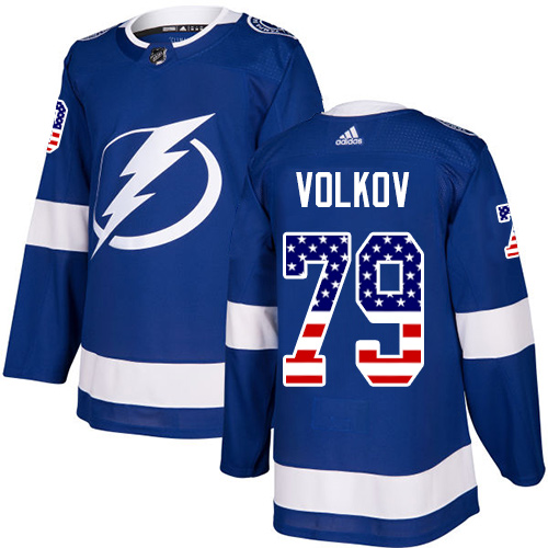 Men's Adidas Tampa Bay Lightning #79 Alexander Volkov Authentic Blue USA Flag Fashion NHL Jersey