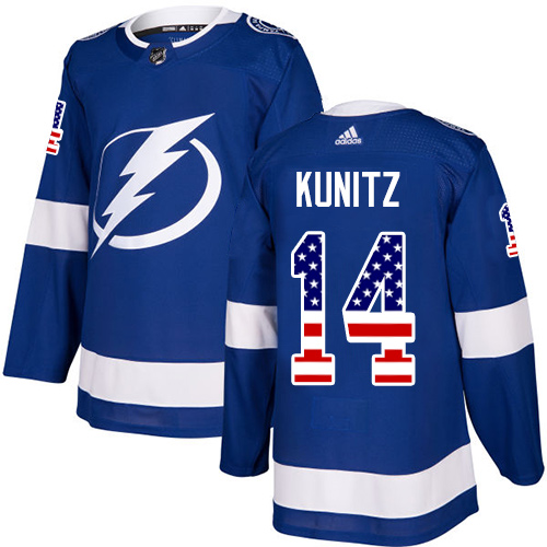 Men's Adidas Tampa Bay Lightning #14 Chris Kunitz Authentic Blue USA Flag Fashion NHL Jersey