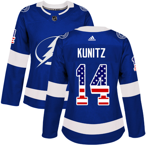 Women's Adidas Tampa Bay Lightning #14 Chris Kunitz Authentic Blue USA Flag Fashion NHL Jersey