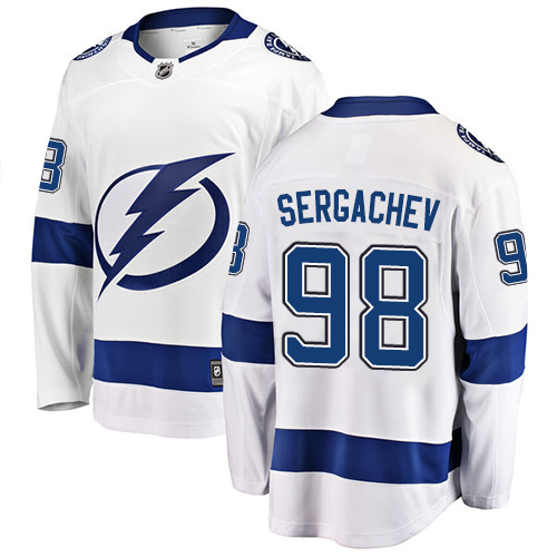 Men's Tampa Bay Lightning #98 Mikhail Sergachev Fanatics Branded White Away Breakaway NHL Jersey