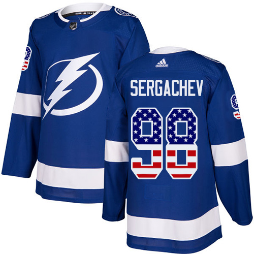 Men's Adidas Tampa Bay Lightning #98 Mikhail Sergachev Authentic Blue USA Flag Fashion NHL Jersey