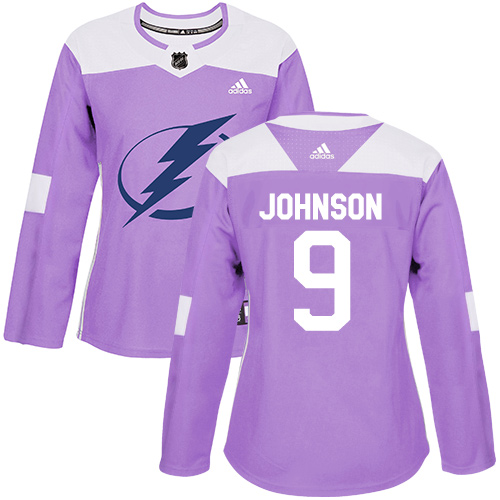 Women's Adidas Tampa Bay Lightning #9 Tyler Johnson Authentic Purple Fights Cancer Practice NHL Jersey