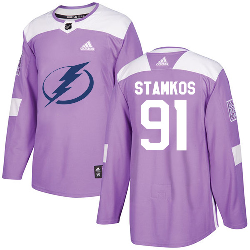 Men's Adidas Tampa Bay Lightning #91 Steven Stamkos Authentic Purple Fights Cancer Practice NHL Jersey